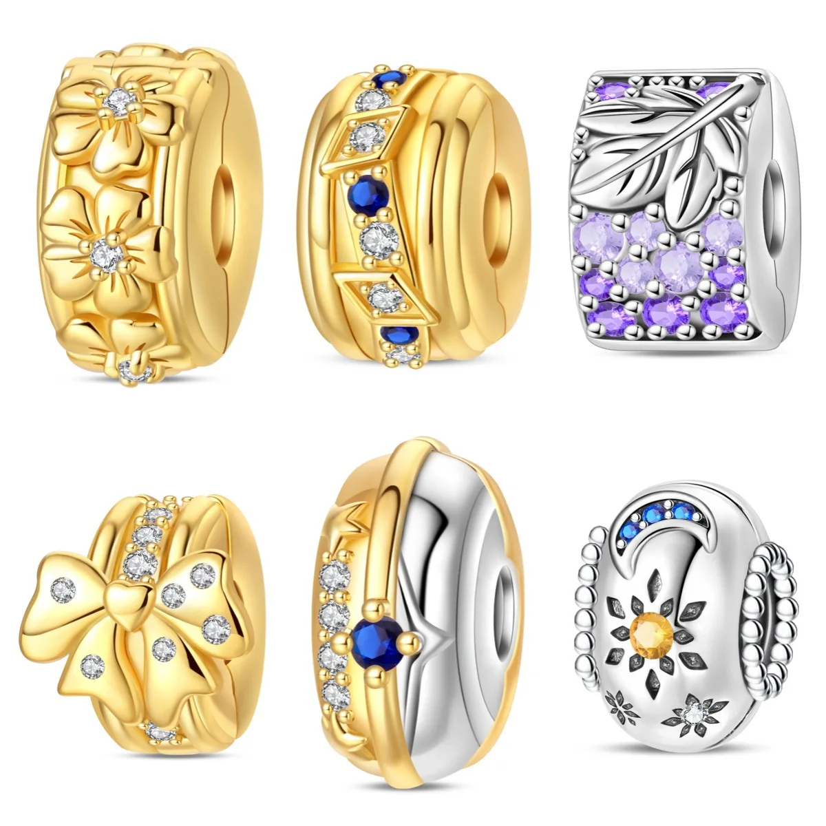 

High-quality Silver and Gold Bow Safety Buckle Pendant Beads DIY Light Luxury Bracelet Accessories for Women