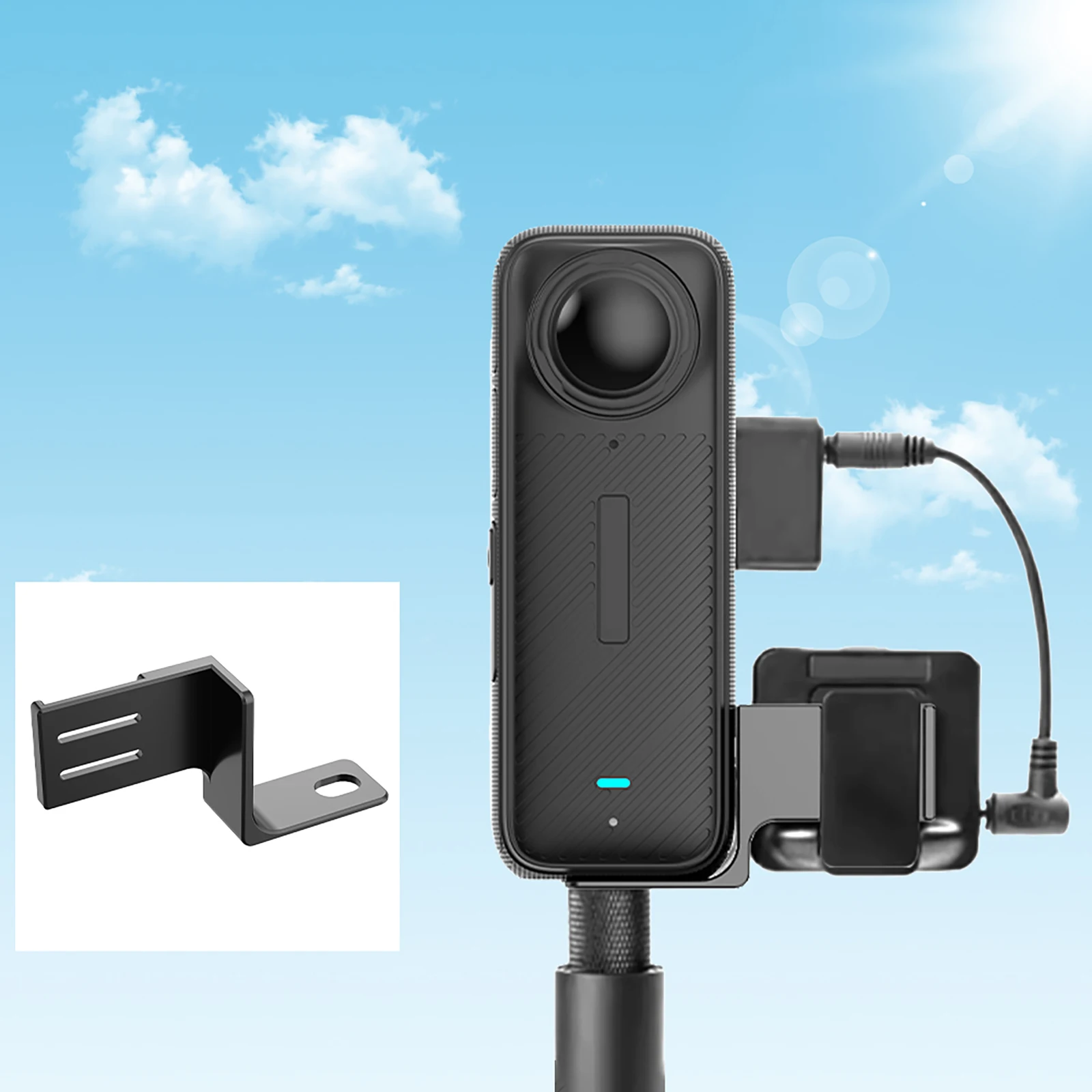 

For Insta360 X4 Camera Microphone Aluminum Alloy Expansion Mount Holder + Adapter Cable Black Protable Expandable Mic Accessory