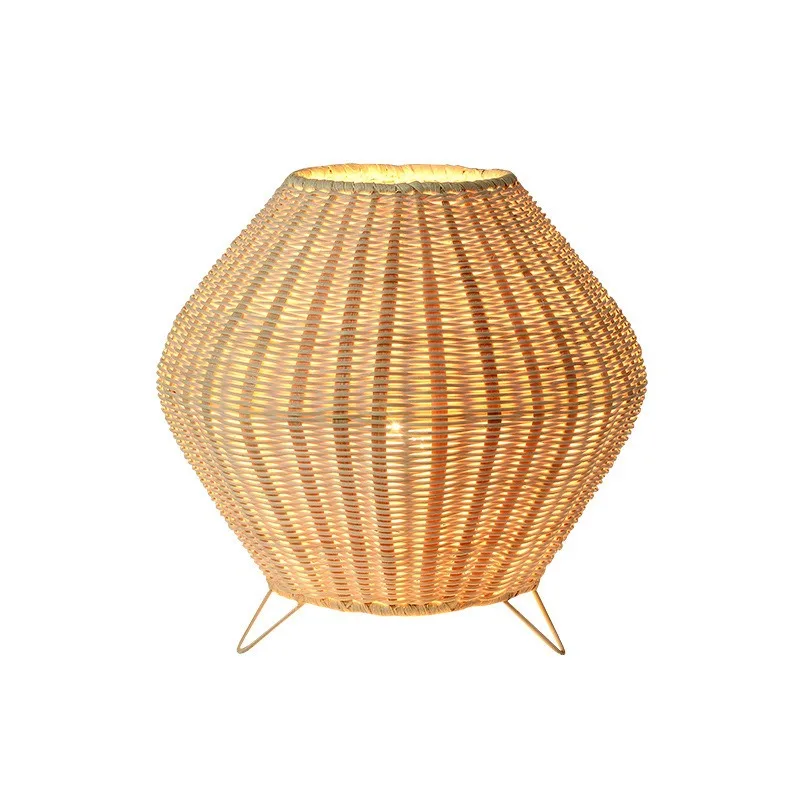 

Rattan lamp bedside bedroom bedside tea table vertical lamp new Chinese zen hand-woven rattan art desk lamp