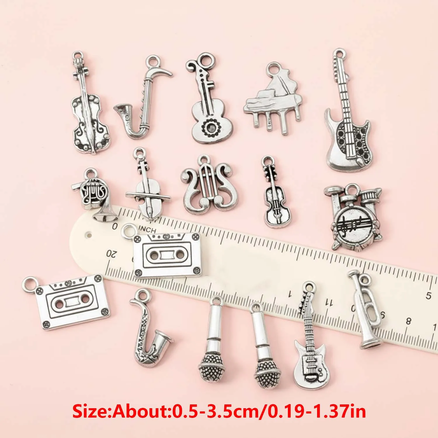 15/20/51pcs Music Instrument Charms Alloy Trumpet, Microphone, Musical Note, Guitar Pendants for DIY Jewelry Making Accessories