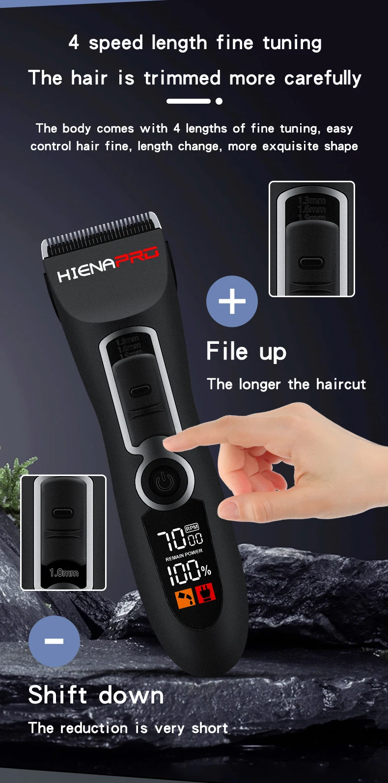 HIENA Pro men's Hair Clippers professional barber Electric hair cutting machine Smart display Cordless Trimmer Shaving Clipper