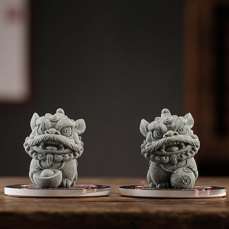 Creative tabletop stone lion a pair of tea table tea pet decoration mascot Rui beast home decoration landscape arts and crafts