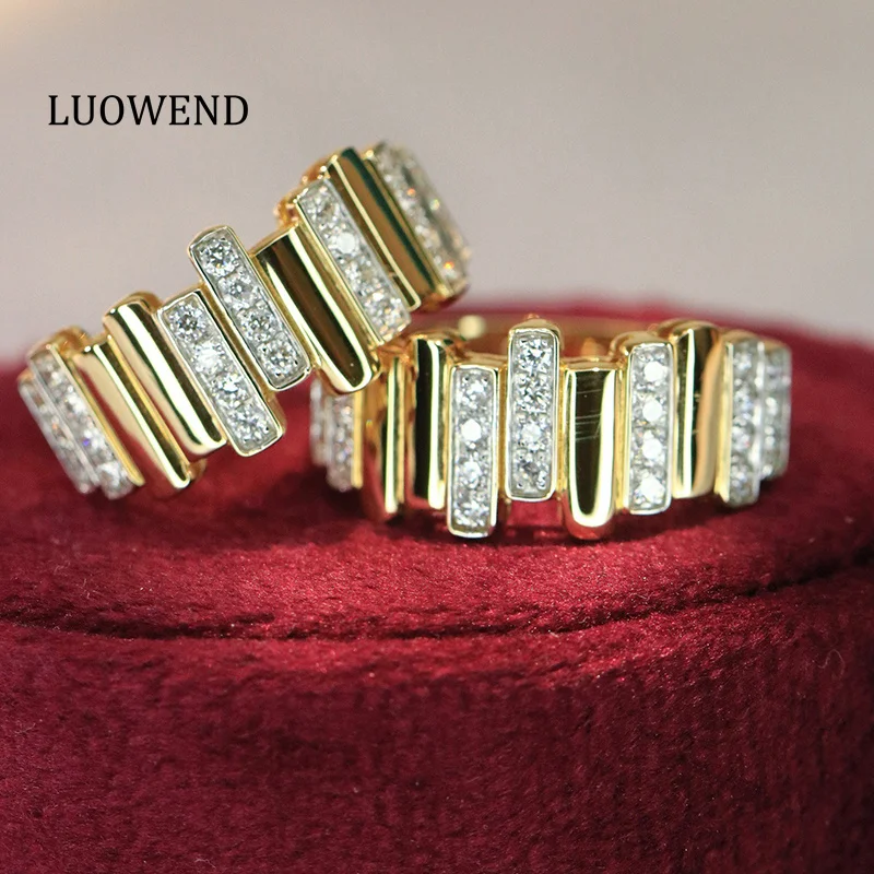 

LUOWEND 100% 18K Yellow Gold Rings Fashion INS Style Real Natural Diamond Engagement Ring for Women High Party Jewelry