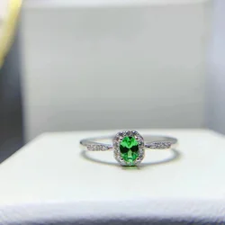 Natural Tsavorite Ring for Engagement 4mm*3mm Tsavorite Silver Ring 925 Silver Tsavorite Jewelry