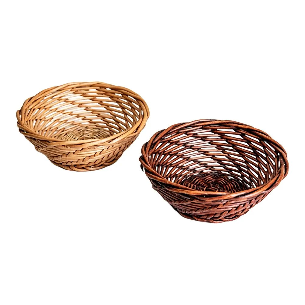 Handwoven Round For Willow Basket Brown Wicker Fruit Storage Tray For Home Decor Organizer Living Room Countertop Catchall Bowl