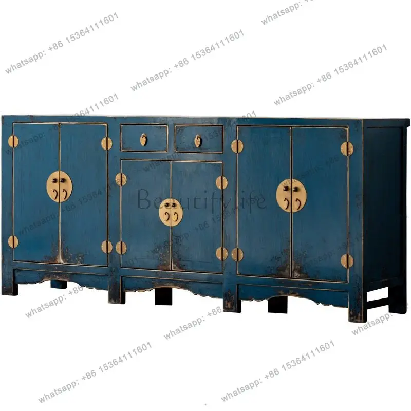 

New Chinese living room dining side cabinet solid wood simple kitchen locker