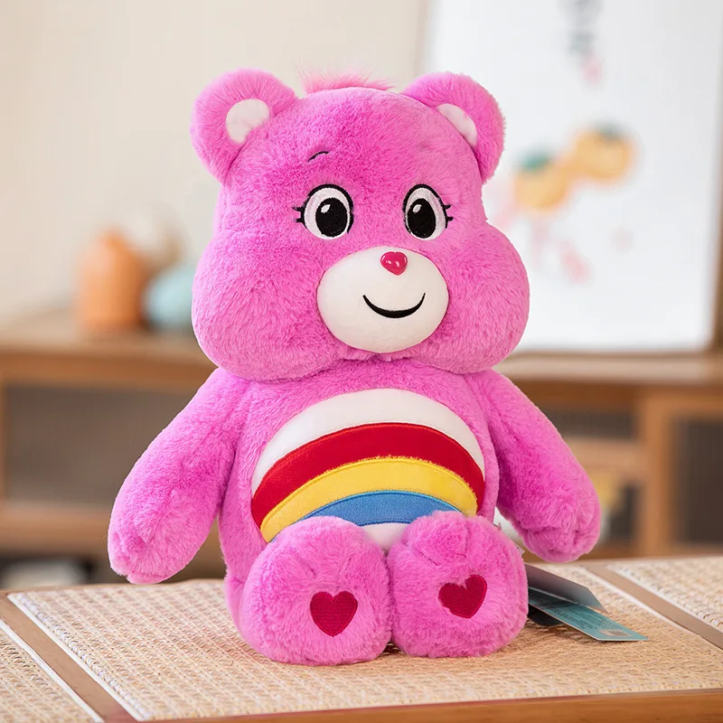 MINISO Carebears juguete de peluche para niños, oso arcoíris azul, ojo parpadeante enfadado, muñeco de peluche suave para dormir, sorpresa, regalos lindos de cumpleaños