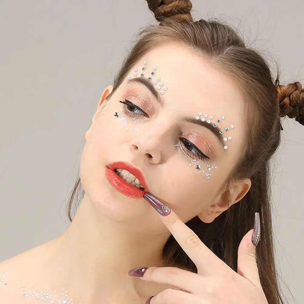 Adhesive Face Decal Diamond Eyebrow Sticker Temporary Tattoo Face Body Colored Rhinestone Face Tattoo Stickers Nail Art Charms