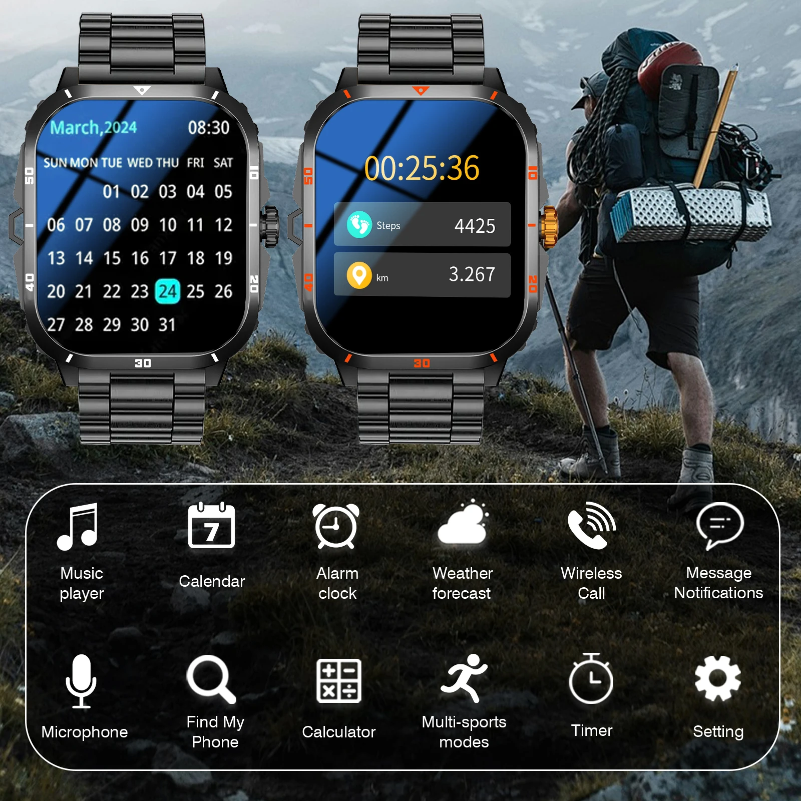 رسالة الرد على المكالمات Smartwatch 2025، جهاز تعقب اللياقة البدنية، عداد الخطى، مراقبة الصحة