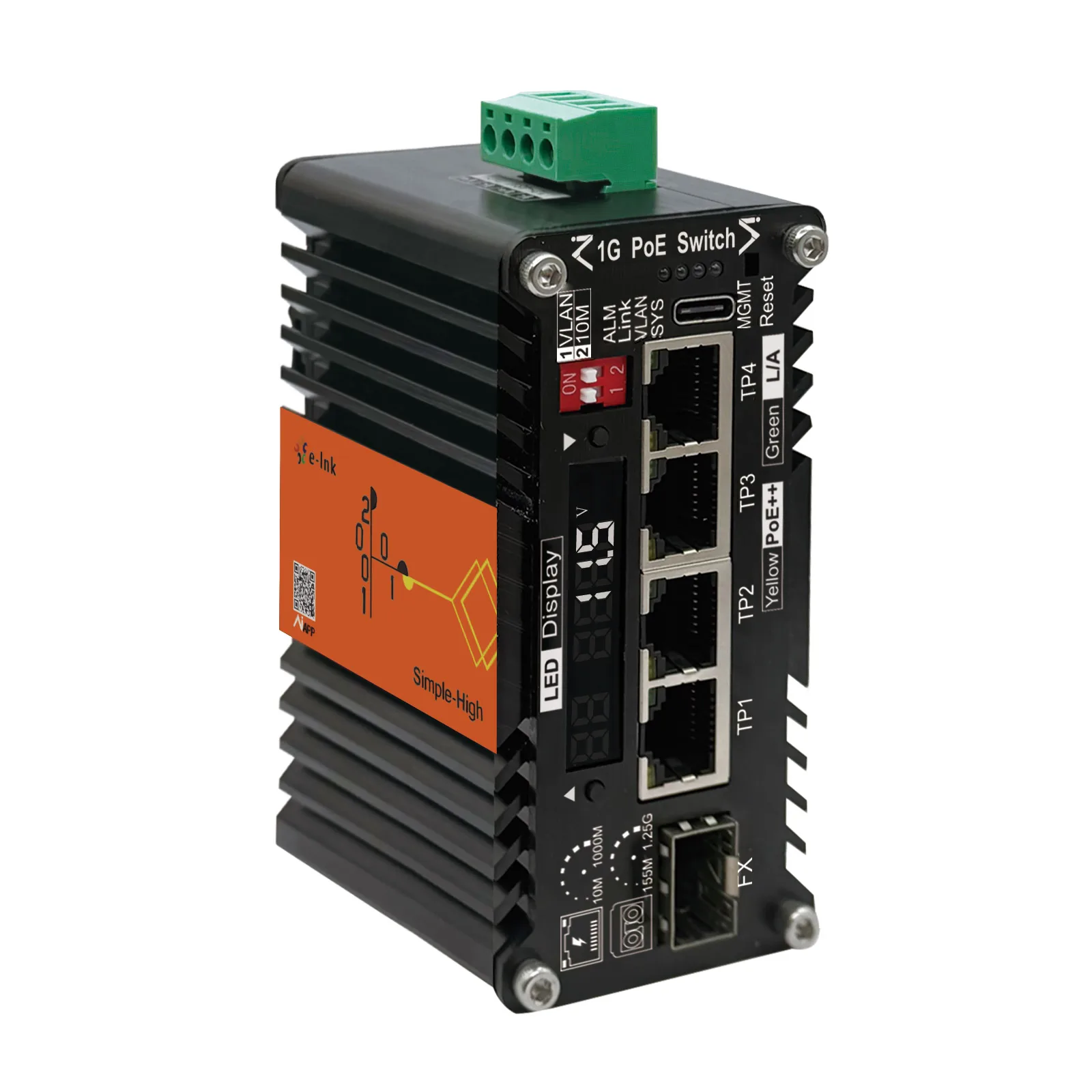 1x100/1000BASE-X SFP to 4x10/100/1000BASE-T RJ45 PSE IEEE802.3af/at, AI Smart Managed PoE++Switch