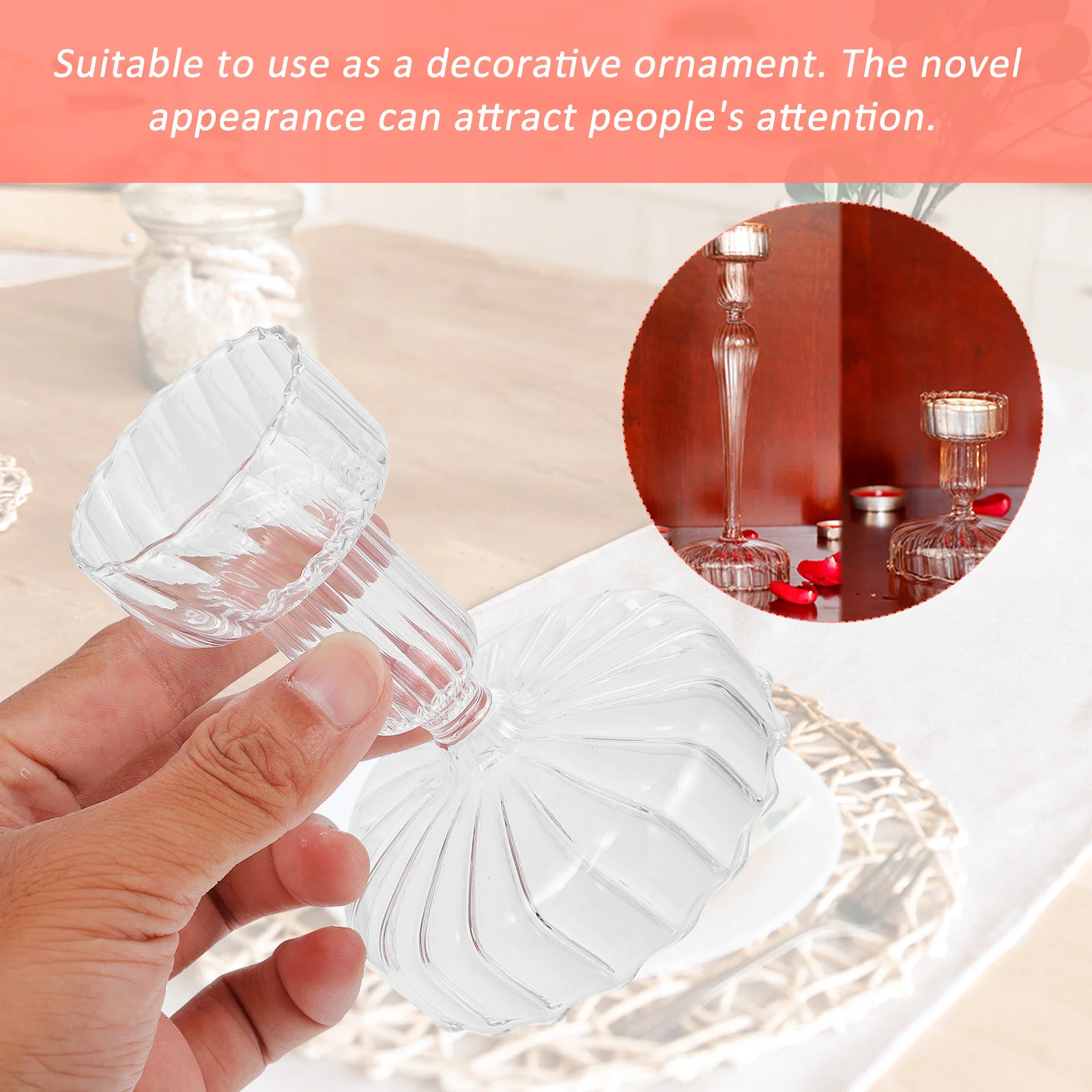 

2Pcs Glass Striped Candlesticks Standing Holders Home Decoration Creative Elegant Ornament Striped Holder
