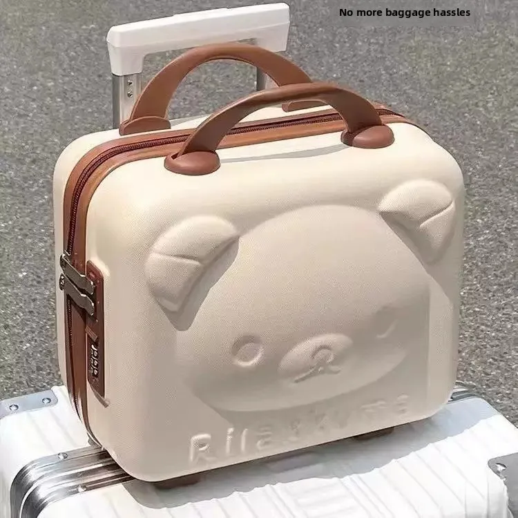 漫画のクマ柄ハンドヘルド荷物ボックス-携帯用搭乗ボックス-子供用収納メイクボックス-4インチ-韓国風トラベルスーツケース