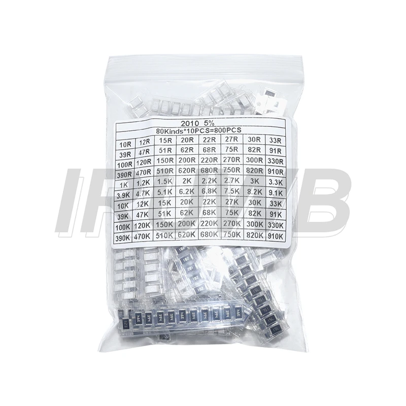 800pcs 10R - 910K Ohm 80values Resistance Sample Set 2010 5% SMD Chip Resistor Assorted Kit
