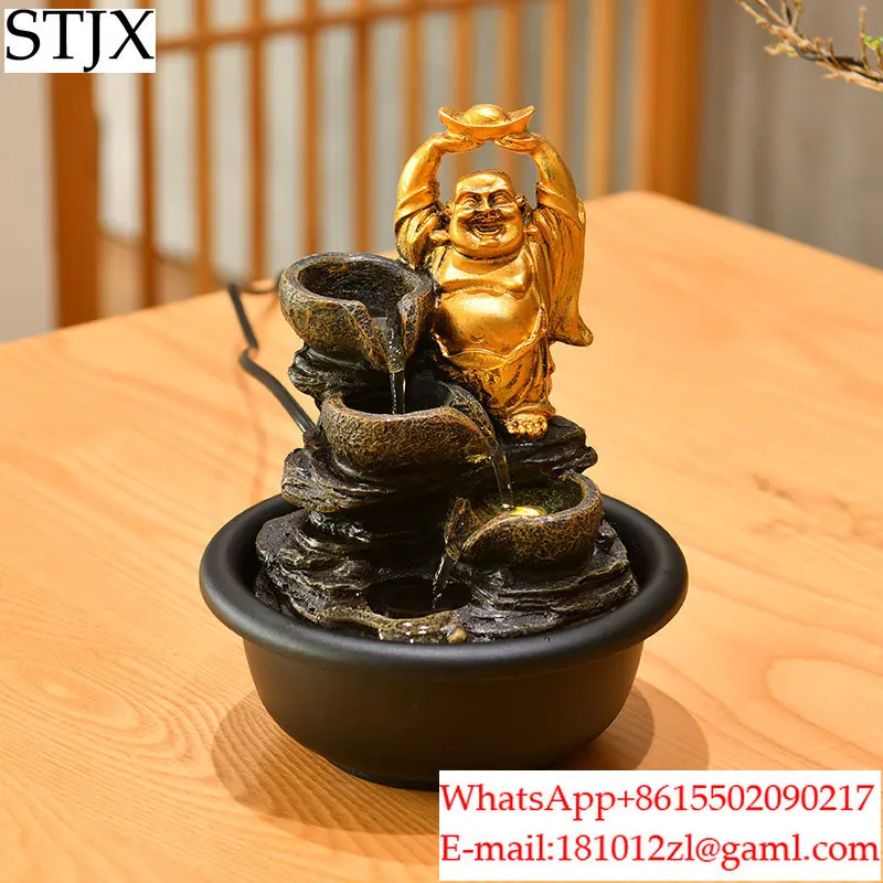 Chinese-style Maitreya Buddha Lucky Flowing Water Ornament Desktop Fountain Living Room TV Cabinet Tea Room Housewarming