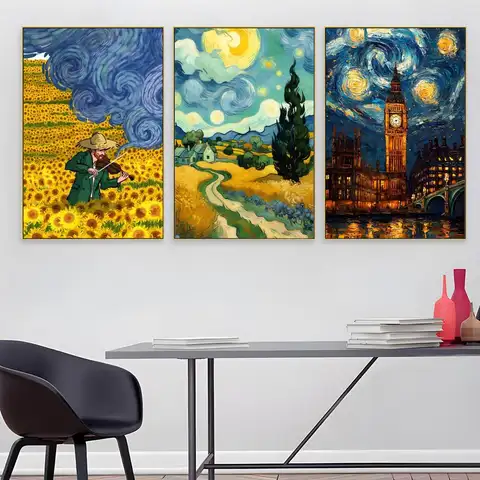 Van Gogh Oil Painting Calligraphy Paper Print Home Living Room Bedroom Entrance Bar Cafe Art Decorative Paintings