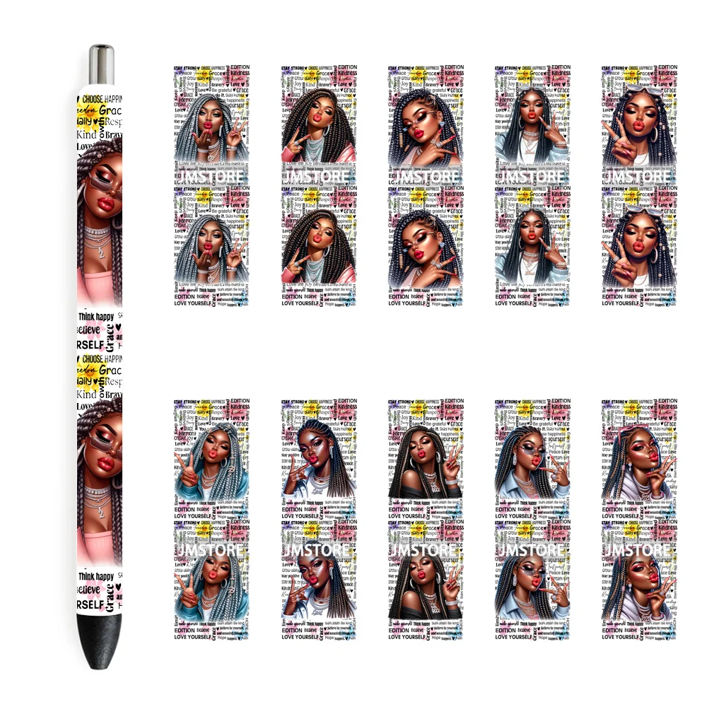 Funny Black Girls Positive Affirmations UV DTF Pen Wraps Durable Custom Logo Labels Waterproof Stickers For DIY Customized Craft