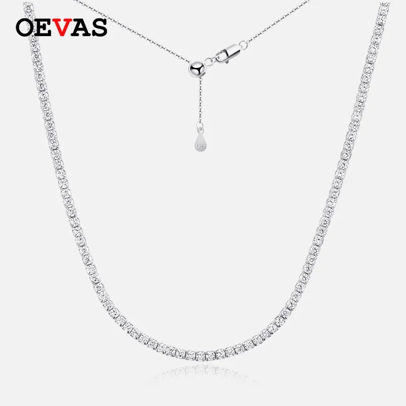 OEVAS 100% 925 Sterling Silver Four-claw D Color Full Moissanite Necklace for Women Tennis Chain 18K Gold Plating Necklace Fine