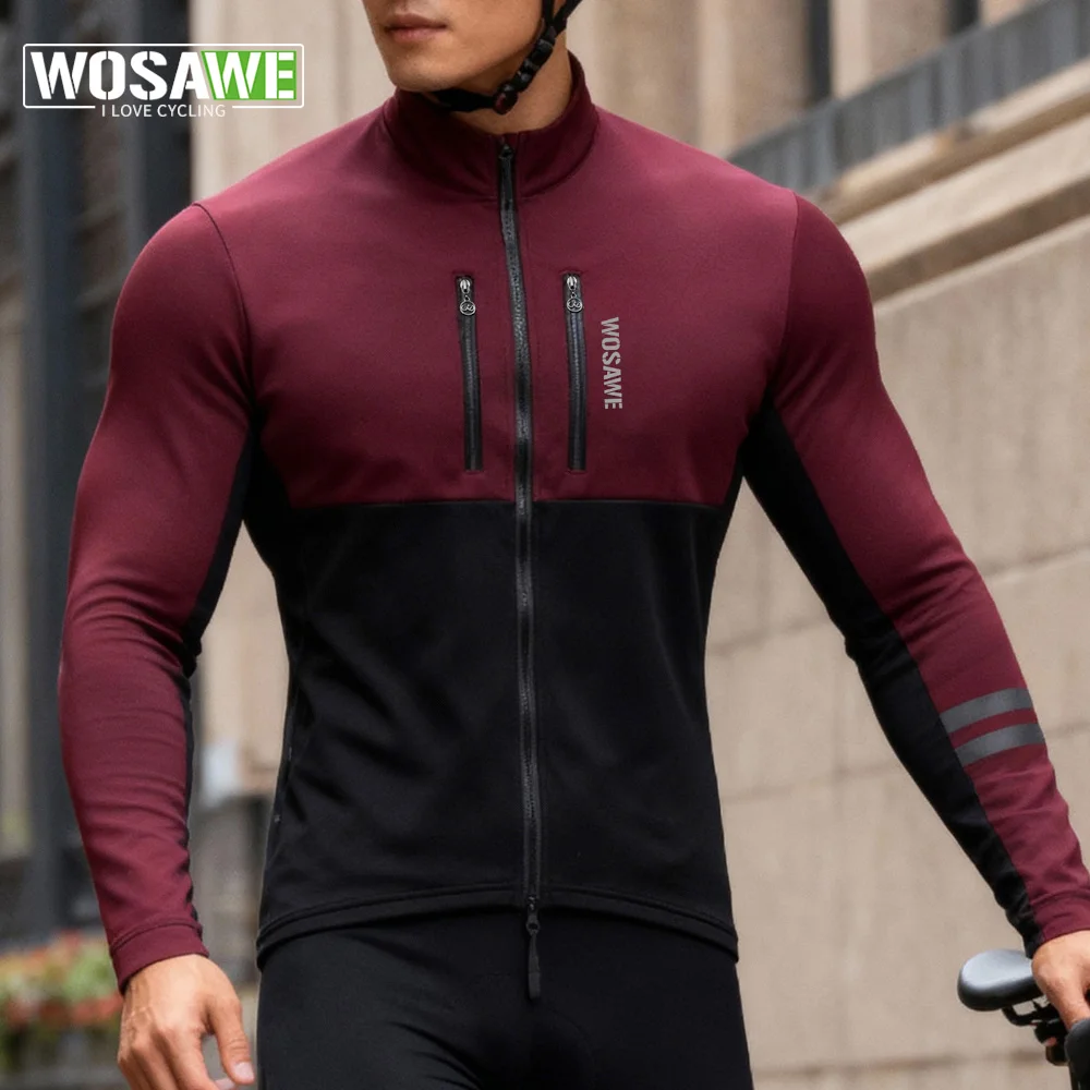 

WOSAWE Thermal Winter Cycling Jacket Fleece Men Coats MTB Bike Clothing Windproof Keep Warm Jersey Road Bicycle Jacket 0℃-15℃