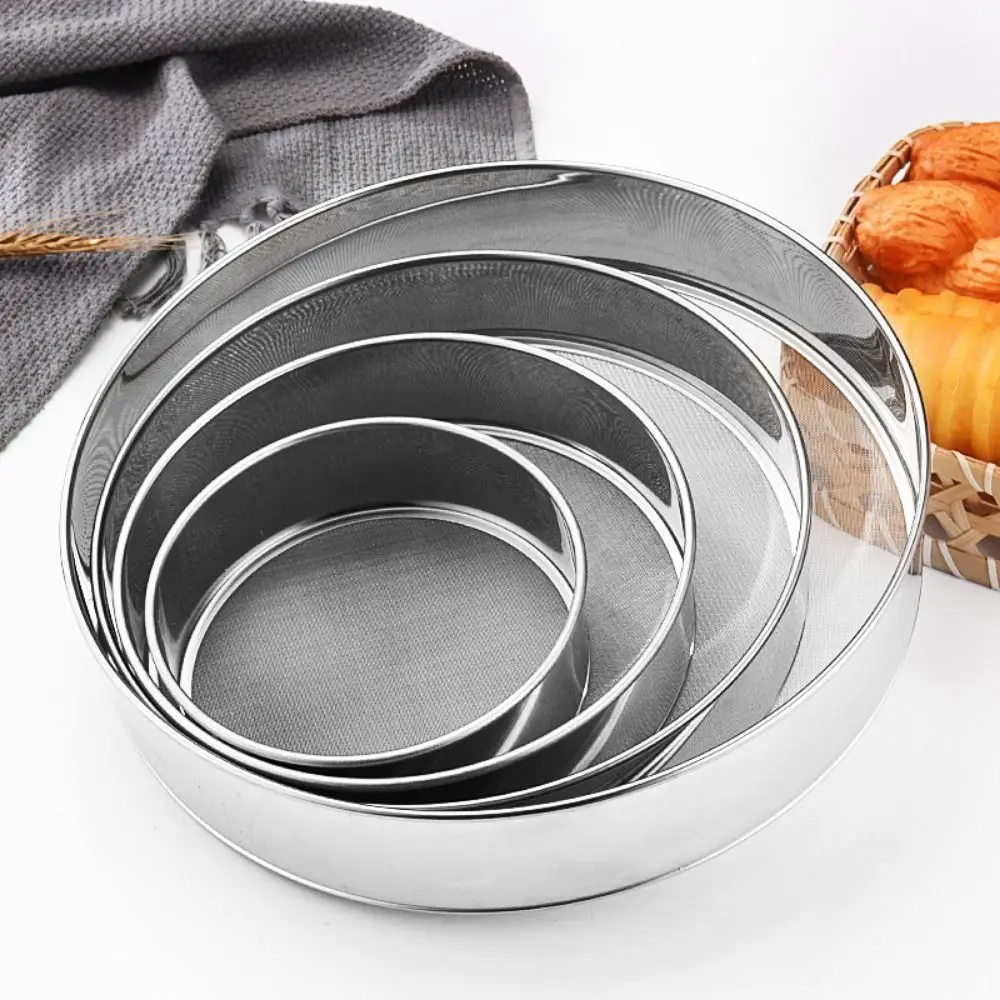 Round Flour Sieve Stainless Steel 15/20/25/30cm Flour Sifting Sieve Silver Ultra-fine 60 Mesh Mesh Flour Sifter Flour Sugar