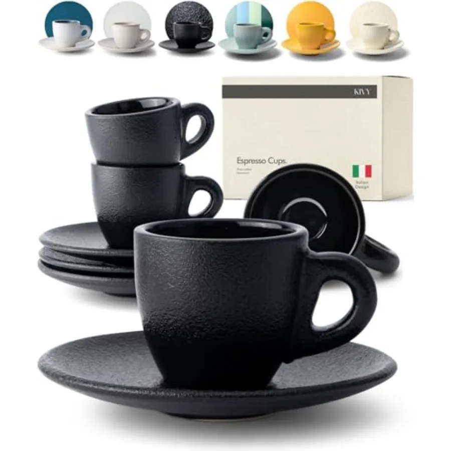 

3 oz set of 4 - Thick walled stoneware cup set - Italian style and saucers - Demitasse set of 4 - mugs - Coffee shot and saucer