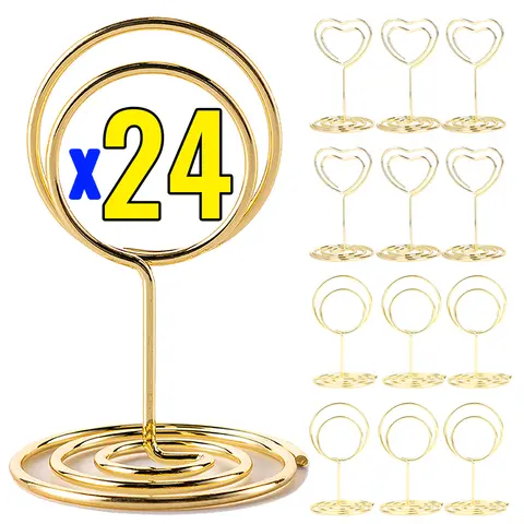 24-2pcs Metal Place Card Holders Photo Clip Stands Wedding Table Number Name Sign Stand for Wedding Birthday Party Home Decor