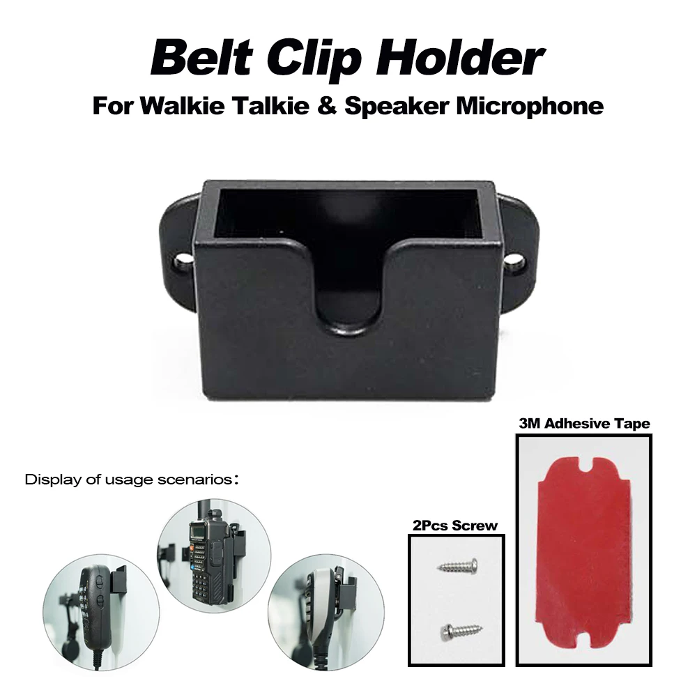 Walkie Talkie Holder Belt Clip Wall Mount ABS Clip Adhesive Back Rack Back Easy Installs Two Way Radios Hold MIC Device Stand