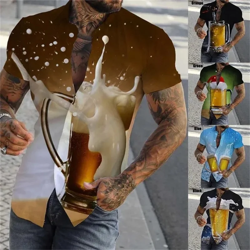 New Fashion Summer Beach Shirt 3D Print Beer Graphic Shirts For Men Casual Holiday Hawaiian Tee Shirt Streetwear Mens Clothes