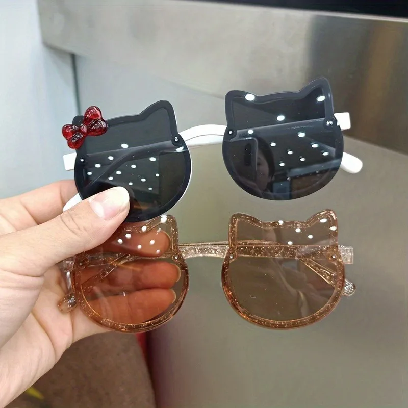 Children's Fashion Trendy Glasses Baby Girl Cute Cat Ear Cartoon Glasses Trendy 2025 New Beach Glasses Travel Decoration Glasses image 2