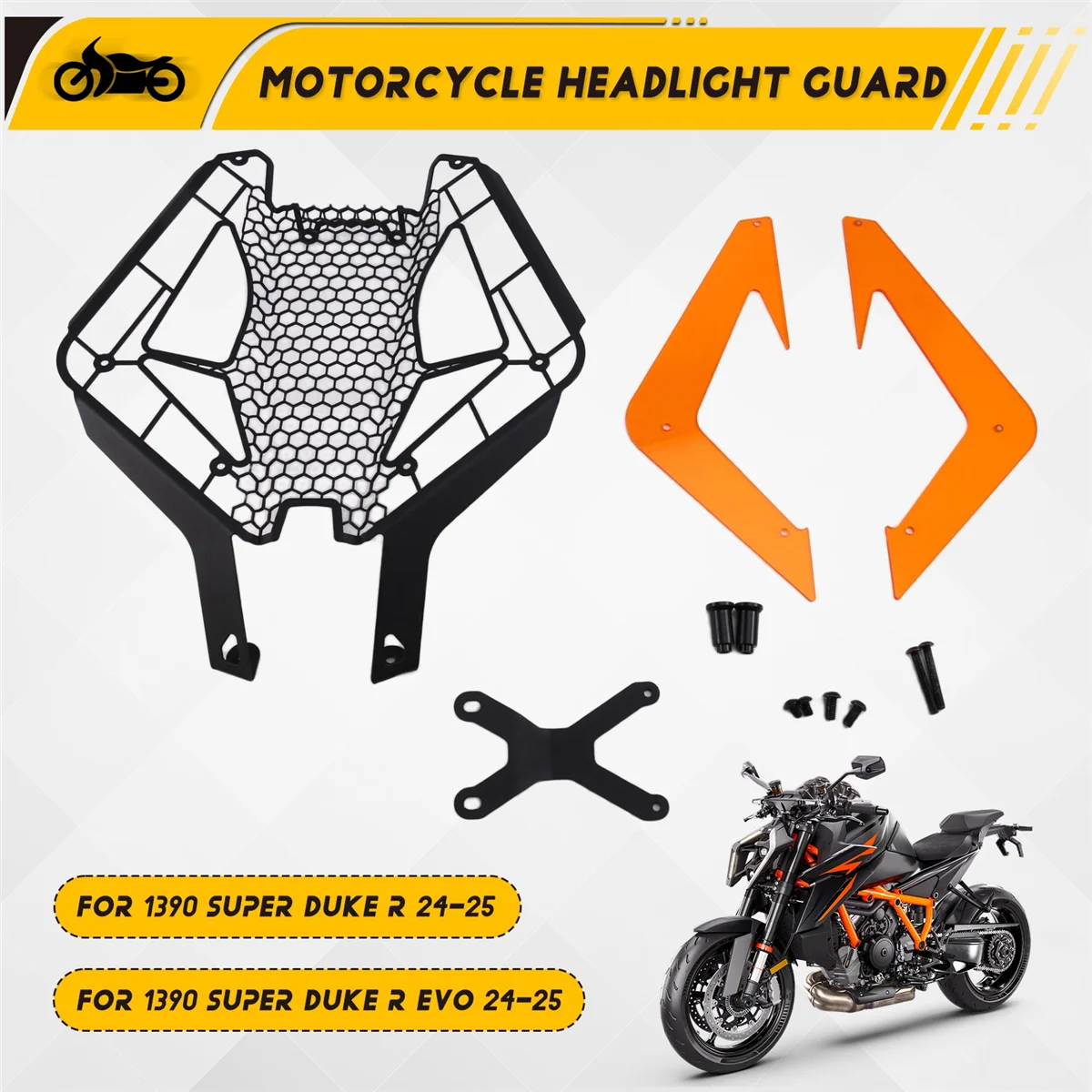 

Motorcycle Headlight Protector Grille Guard Cover for 1390 Super Duke R Evo SuperDuke 1390 R 2024-2025 Orange+Black