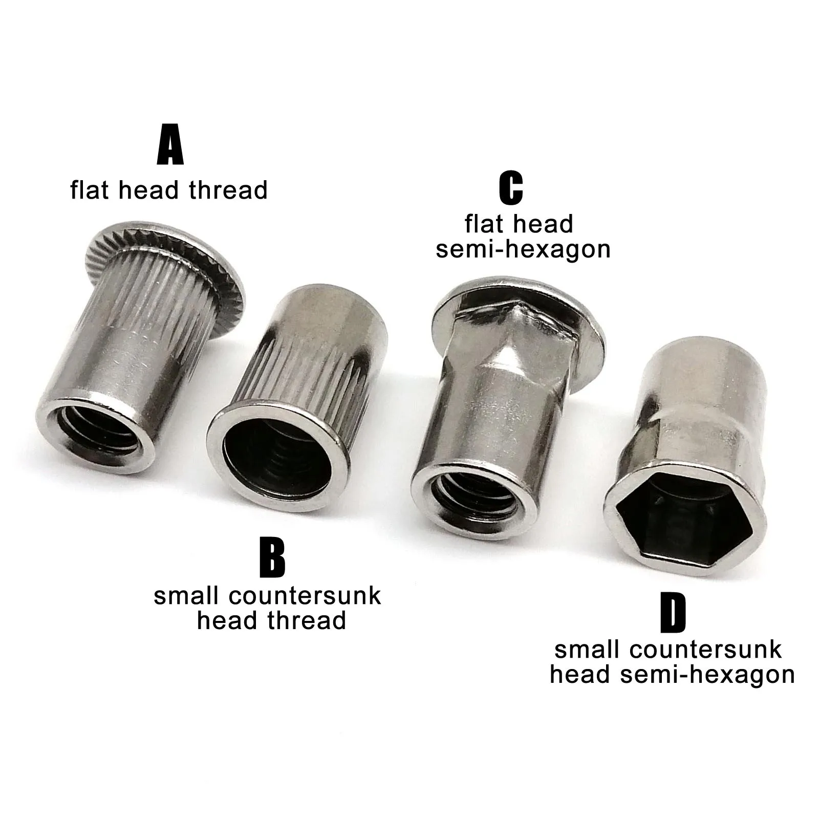 304 Stainless Steel Nutsert 140-Piece 304 Stainless Steel Rivet Nut Kit – Flat Head, Half Hex Body, M3-M10 Sizes, Assorted Nutsert Set