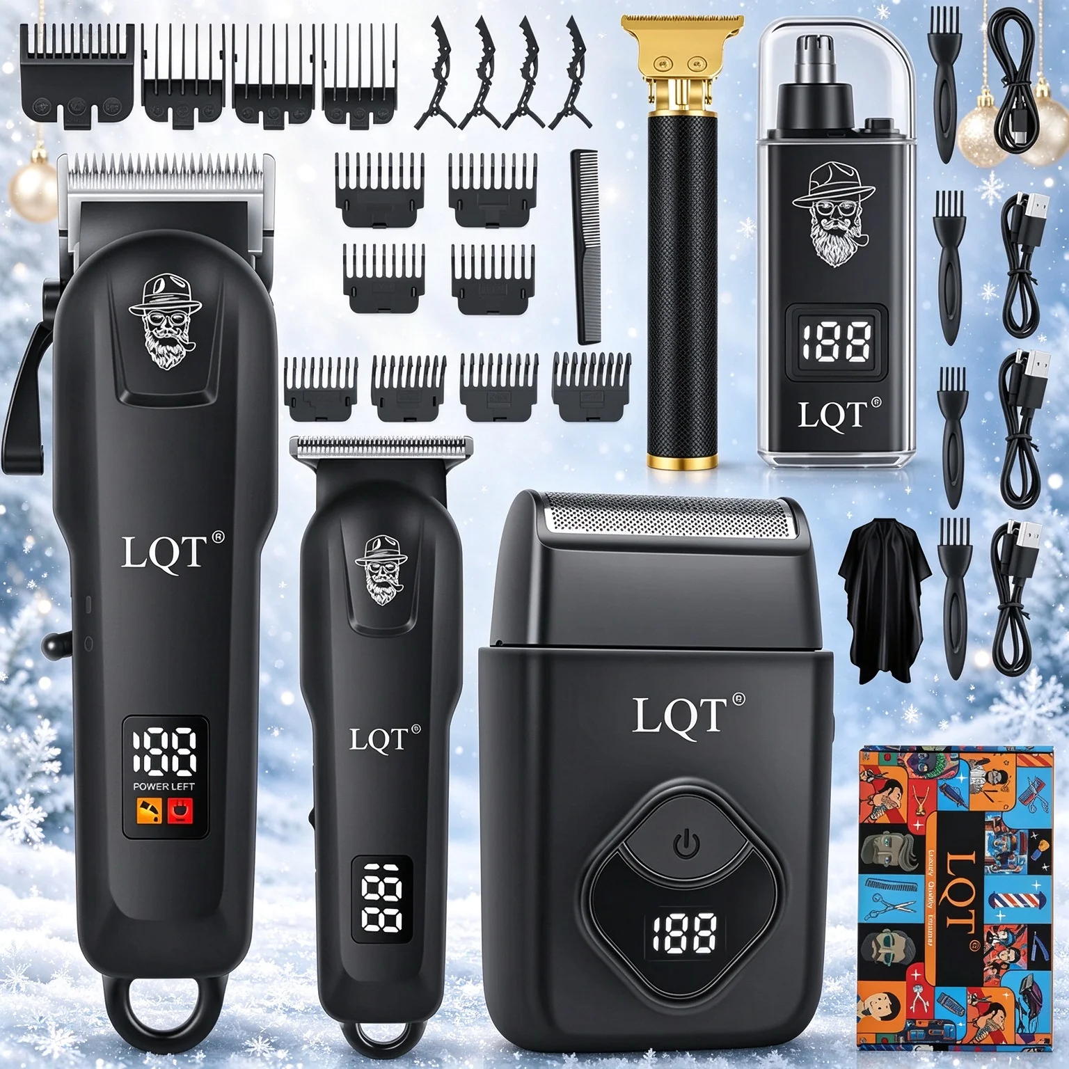 5 In 1 Men Barber Grooming Kit Cordless Hair Clipper Detail Trimmer Shaver LCD Display USB Rechargeable Hair Cutting Set