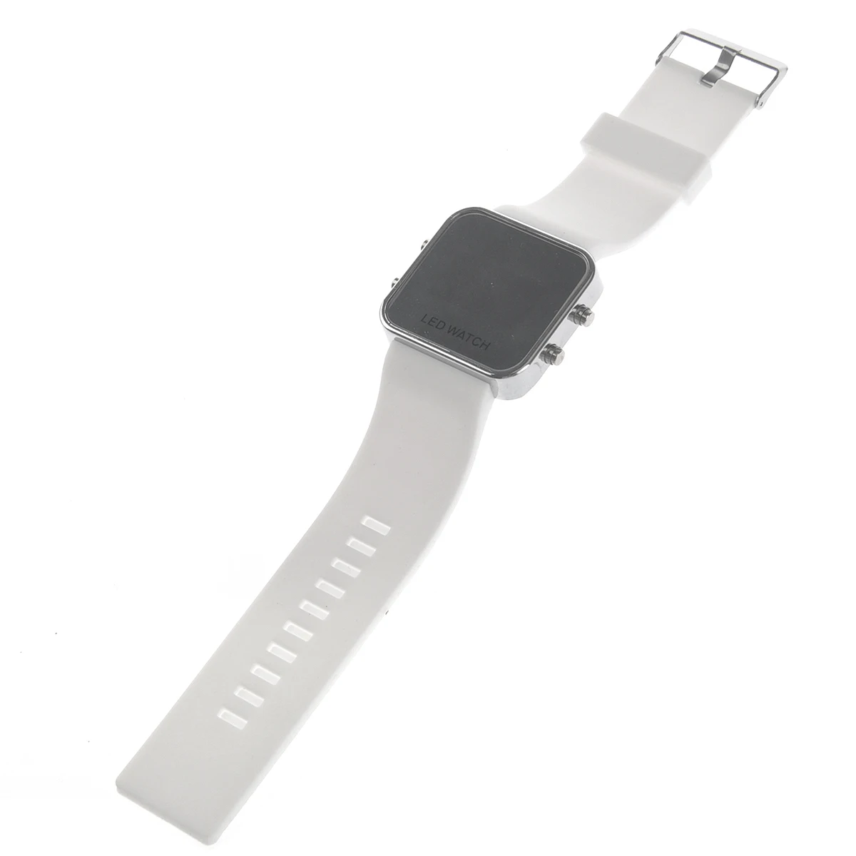 

Mirror Face Unisex Red Led Digital Wristwatch With Date Display Adjustable Silicone Band White Alloy Stainless