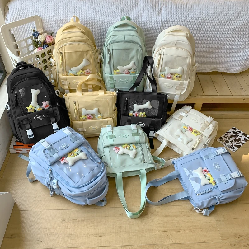 New Waterproof Nylon Women Backpack Female Travel Backpacks Schoolbag for Teenage Girls Khaki Bookbag Mochila Bookbag Set Bags