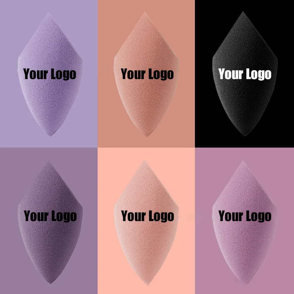 50pcs Custom Logo Pink Purple Cosmetic Puff Makeup Rocket Sponge Foundation Make Up Blue Sponge Blending Private Label DIY Idea