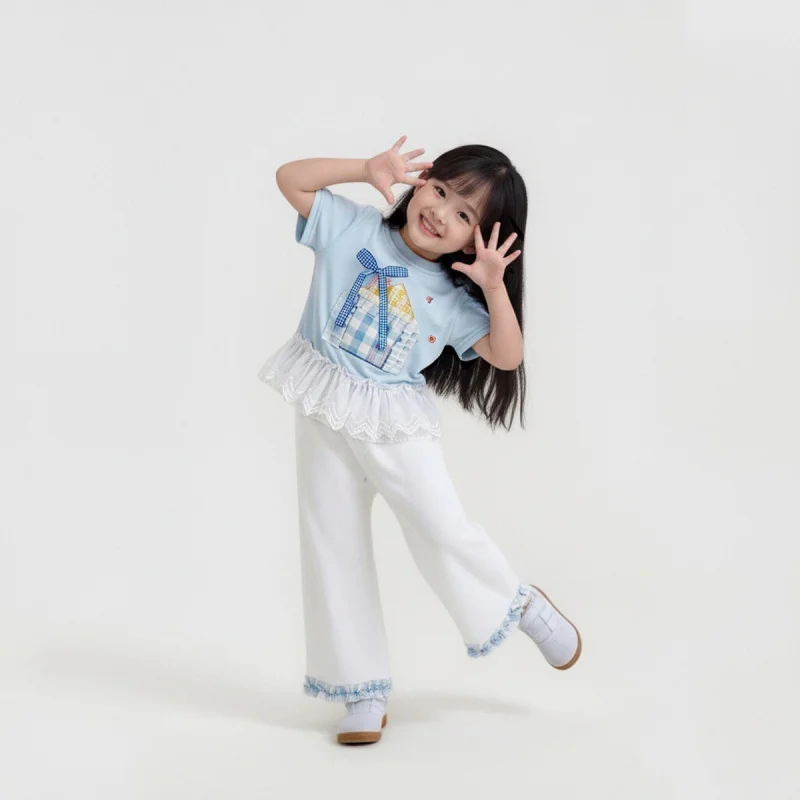 

Girls' Korean-style summer outfit, new stylish and casual two-piece set for baby girls with short sleeves and long pants