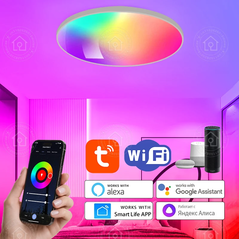 

Умный Wi-Fi светодиодный потолочный светильник 24 Вт TUYA APP с голосовым управлением, круглая панель, окружающая лампа AC85-265V, работает Alexa Geogle Home Smartthings