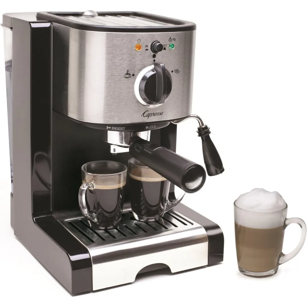 Capresso pompa 116.04 mesin Espresso dan cappucino EC100, hitam dan tahan karat, 46 oz