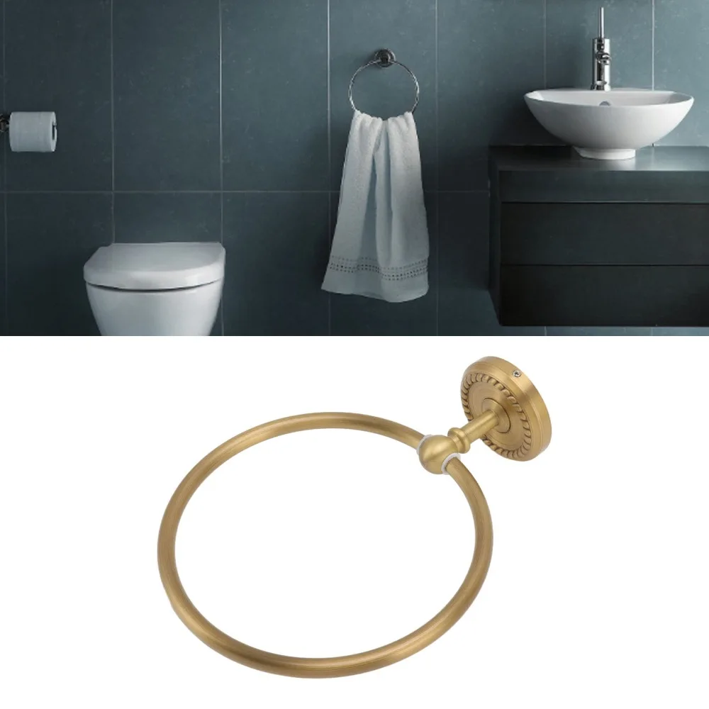 

Round Brass Towel Ring Durable Rustproof Hand Towel Holder Antique Gold Wall Mounted Towel Rack Hanger Bathroom Organizer