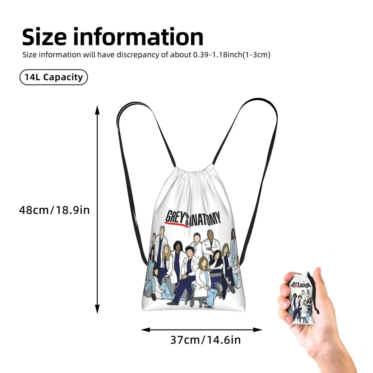 Greys Anatomy Seasons Drawstring Backpack Sports Gym Bag Lightweight Foldable Storage Drawstring Bag for Men Women