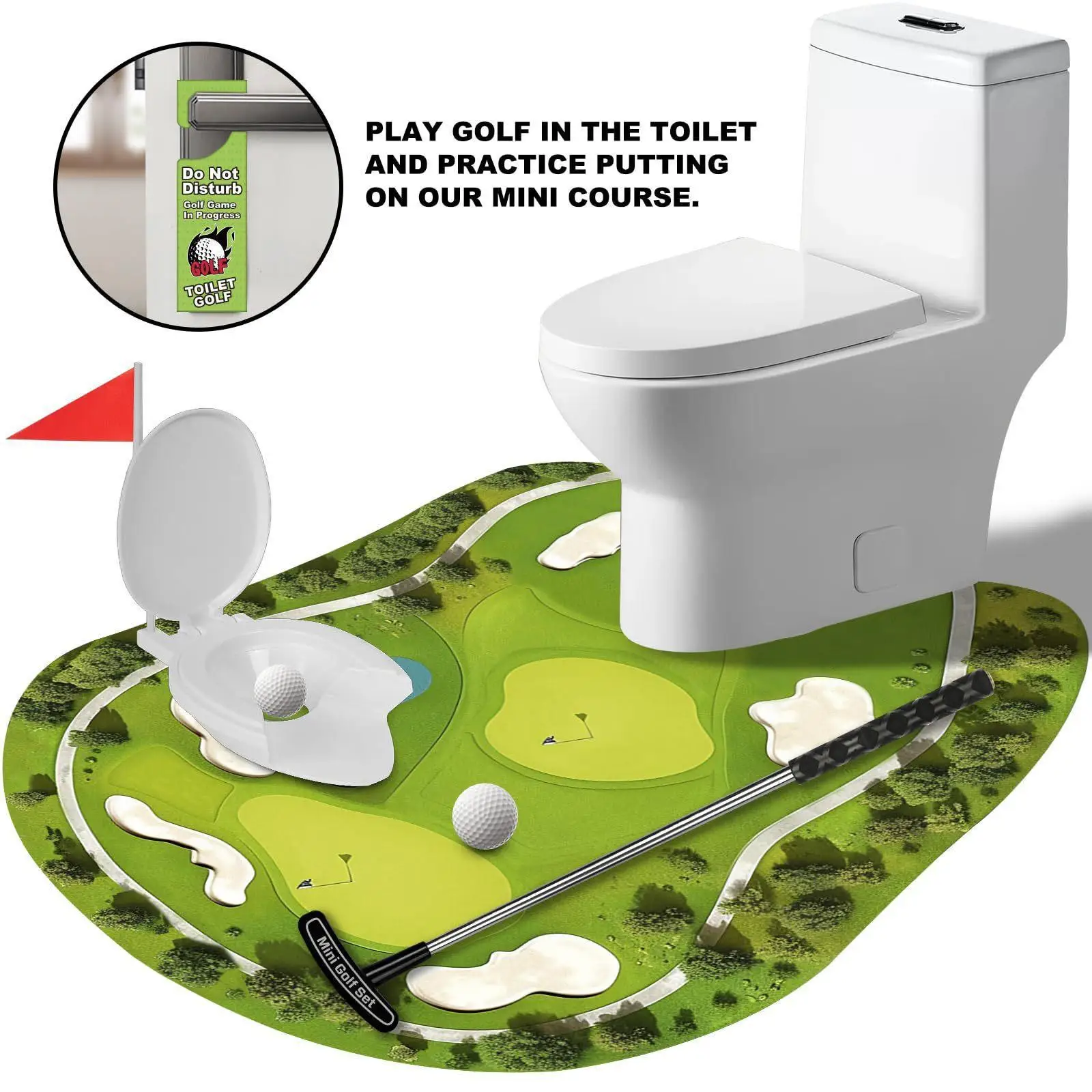 Bathroom Mini Golf Toy Set Accessory Toilet Golf Game for Grandpa Men Him