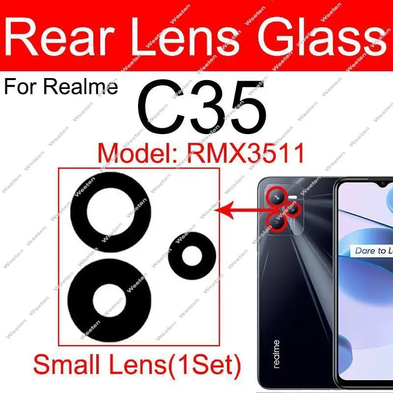 For Realme C53 C35 C17 C3 Rear Camera Lens Glass Cover Back Main Camera Glass Lens with Frame Holder Parts