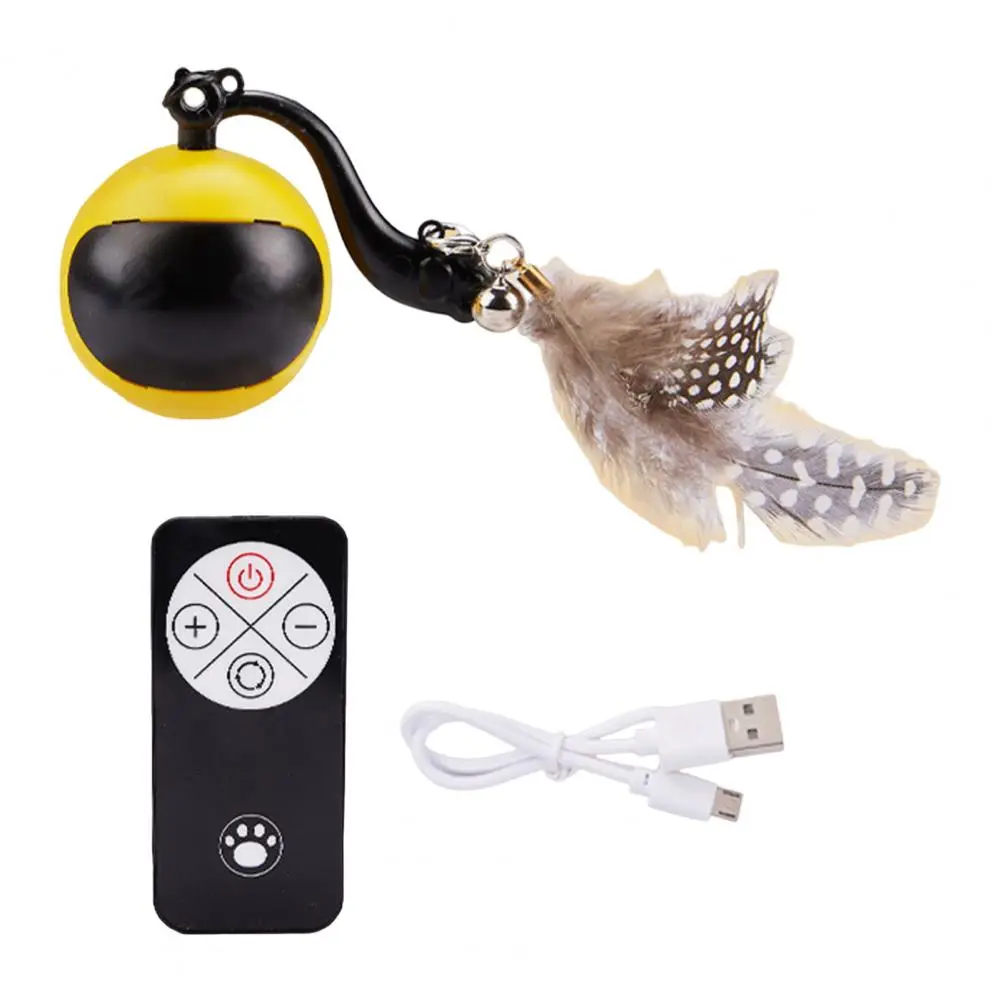 Stimulating Natural Hunting Instincts Cats Remote Control Cat Toy Ball with Automatic Moving Feather Usb for Indoor for Cats