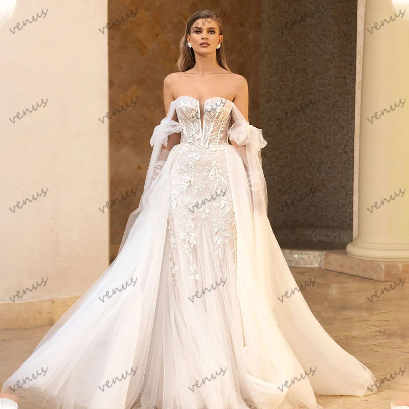 Lindos vestidos de casamento, vestidos de noiva, apliques de renda, bainha sereia, festa formal, elegante