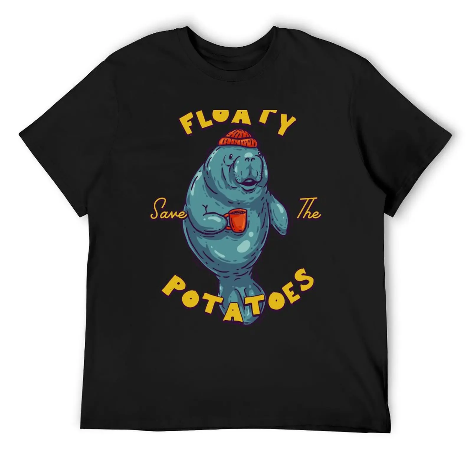 Save The Floaty Potatoes - Sailor Manatee Having a Coffee Manatea Dugong Manatee County T-Shirt graphics fitted t shirts for men