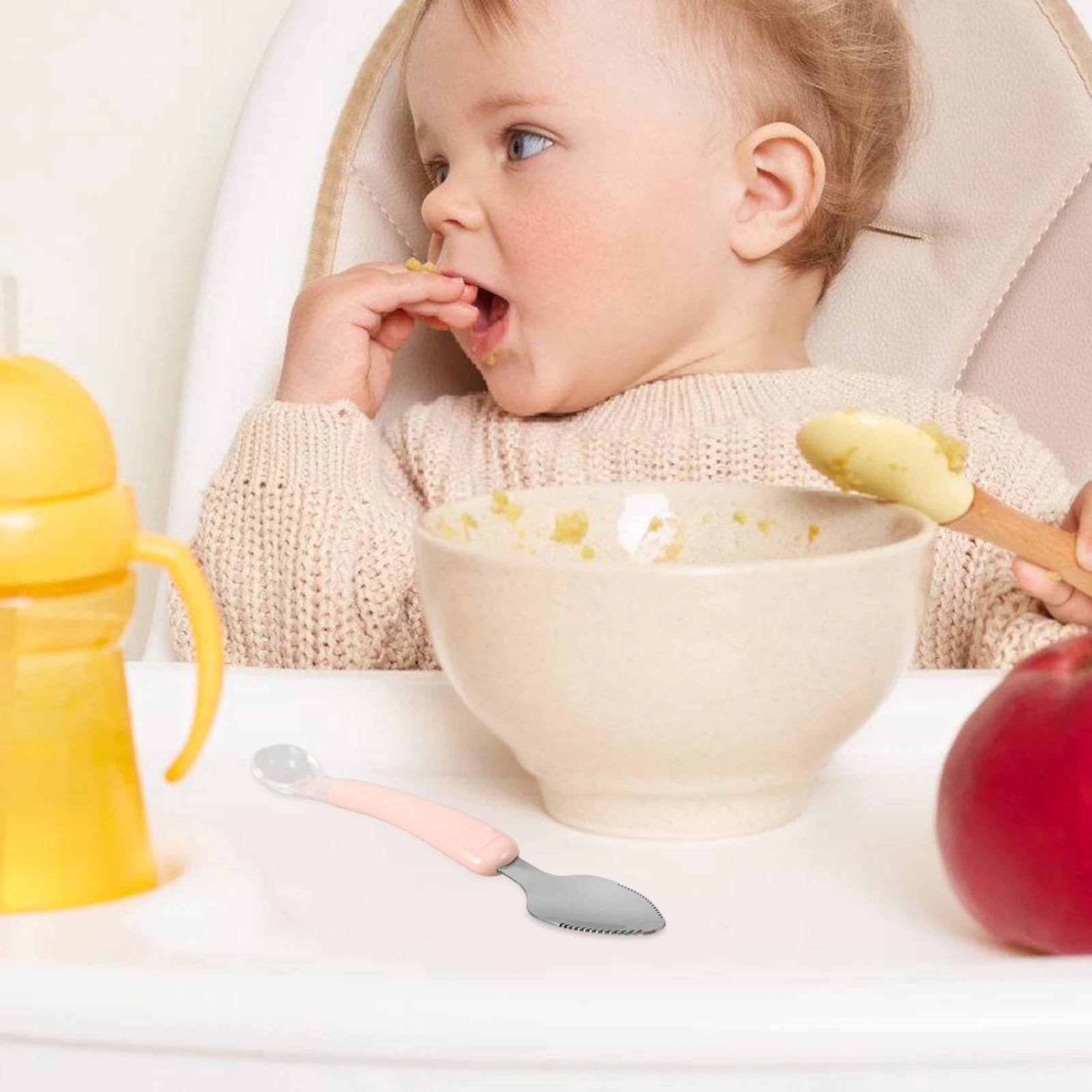 

Baby Fruit Mud Silicone Scraping Infant Feeding Spoon Serrated Edge Food Grade Material Easy Carry Durable Spoon