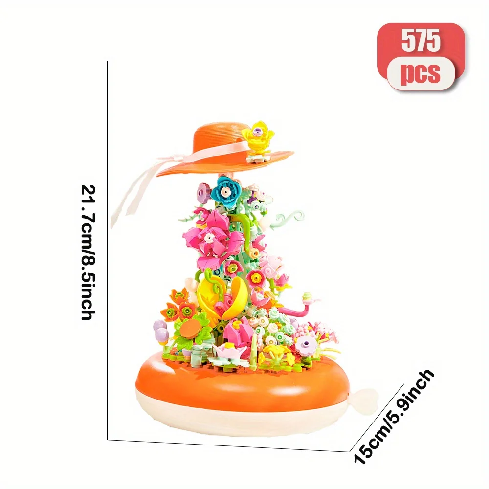 575pcs Bouquet Hat Music box Model Building Blocks Set Create Adorable Architectural Masterpieces MOC Decoration Birthday Gifts