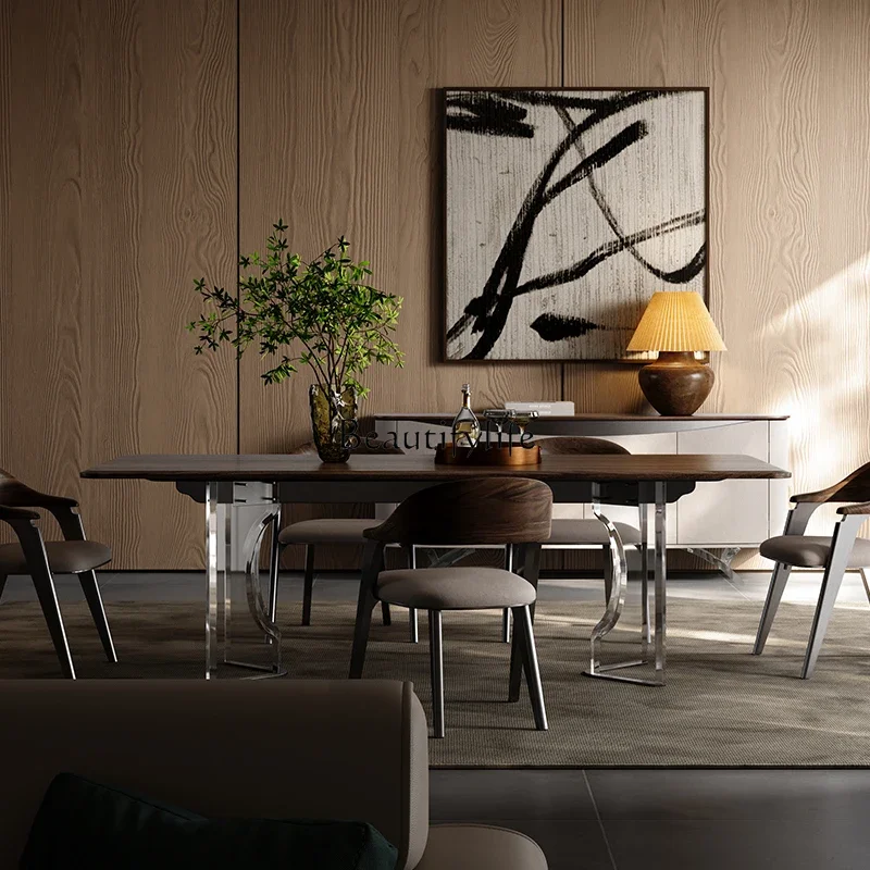 

Italian Style Solid Wood Dining Table Rectangular Walnut Suspended Dining Table