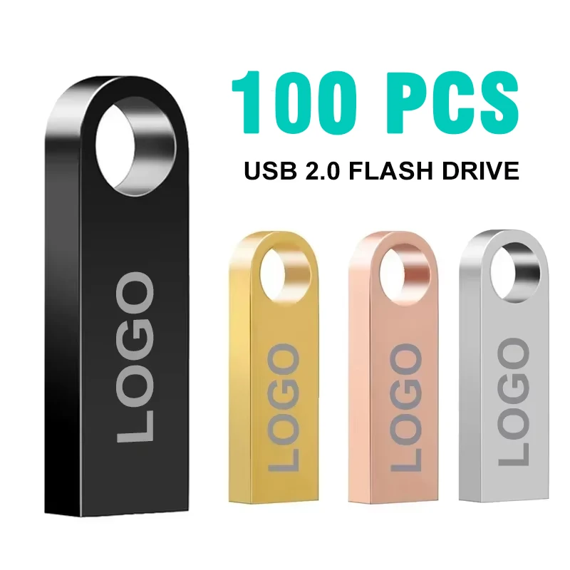 100PCS/lot Metal Pen Drive 64GB 32GB 16GB USB Flash Drive 8GB 4GB U Disk Key Stick 2GB 1GB 128MB 256MB Memory Pendrive Free Logo