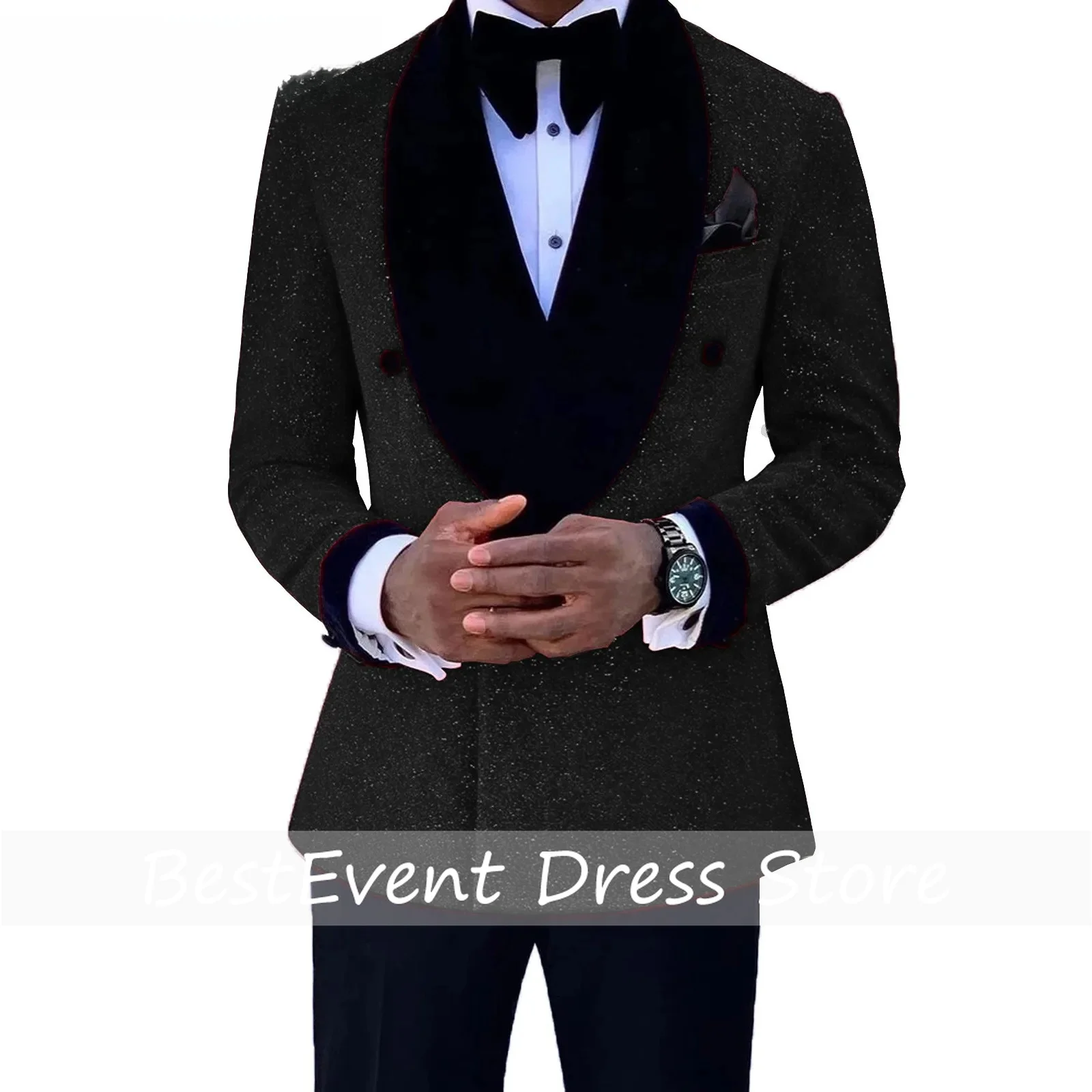 AllinGentle Luxury Red Glitter Suits Men Groom Wedding Tuxedo Double Breasted Blazer Formal Prom Dress 2 Pieces Set Customized