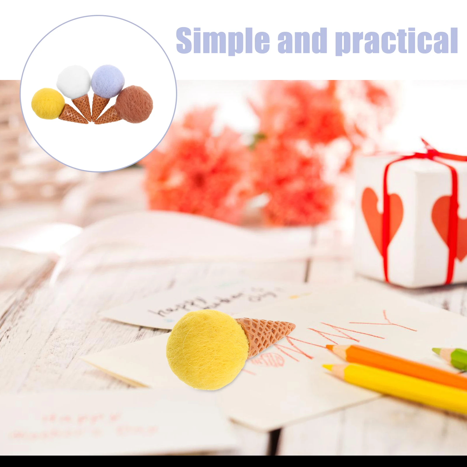 

4 Pcs Wool Felt Cone Diy Bouquet Ice Cream Crafts Accessories Crafting Creams Decorative Creative